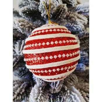 Новогодние шары красные с тесьмой и бусинами Ø100мм, цена за набор 2 шт (SH266)